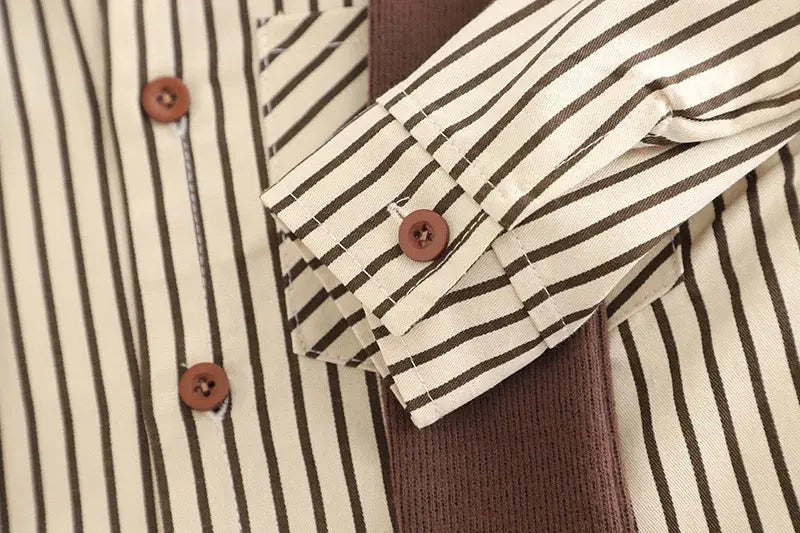 Boys Striped Shirt With Attached Muffler And Jeans Set