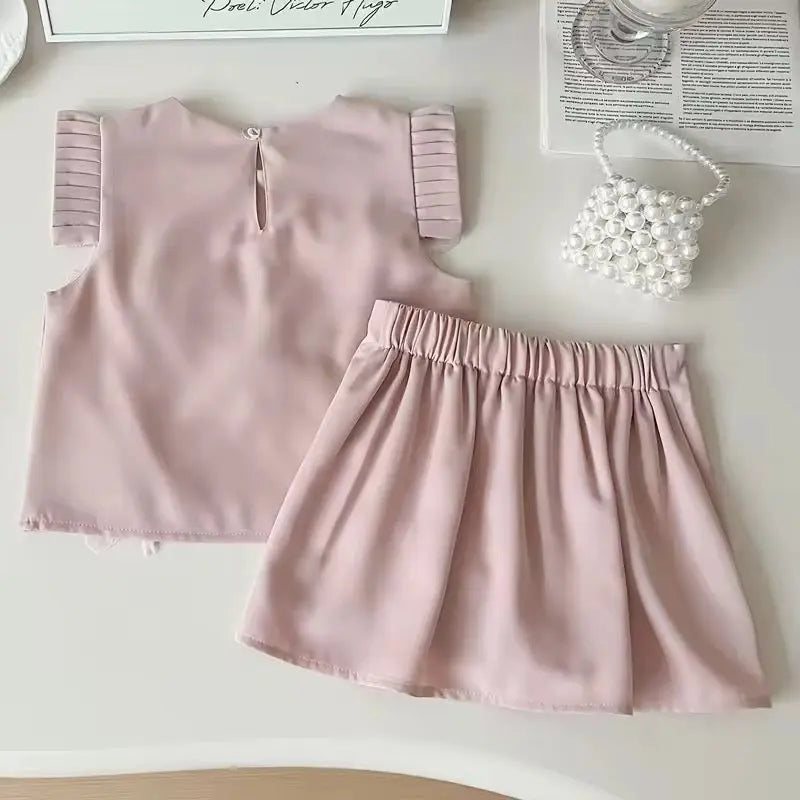 Girls Embellished Top And Skirt Set