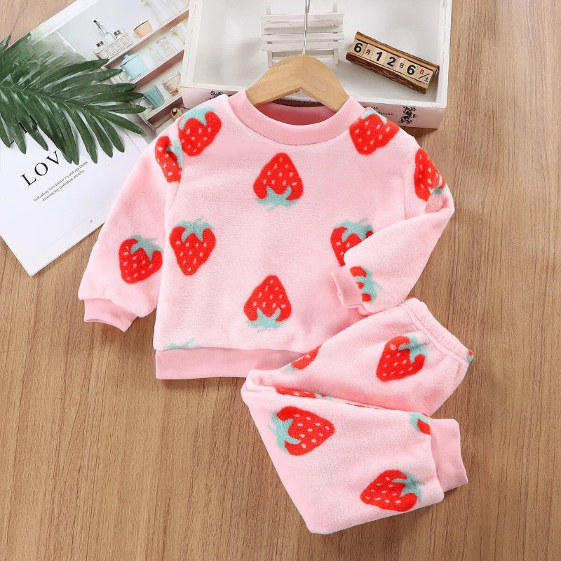Berry Pink Girls Plush Co-ord Set