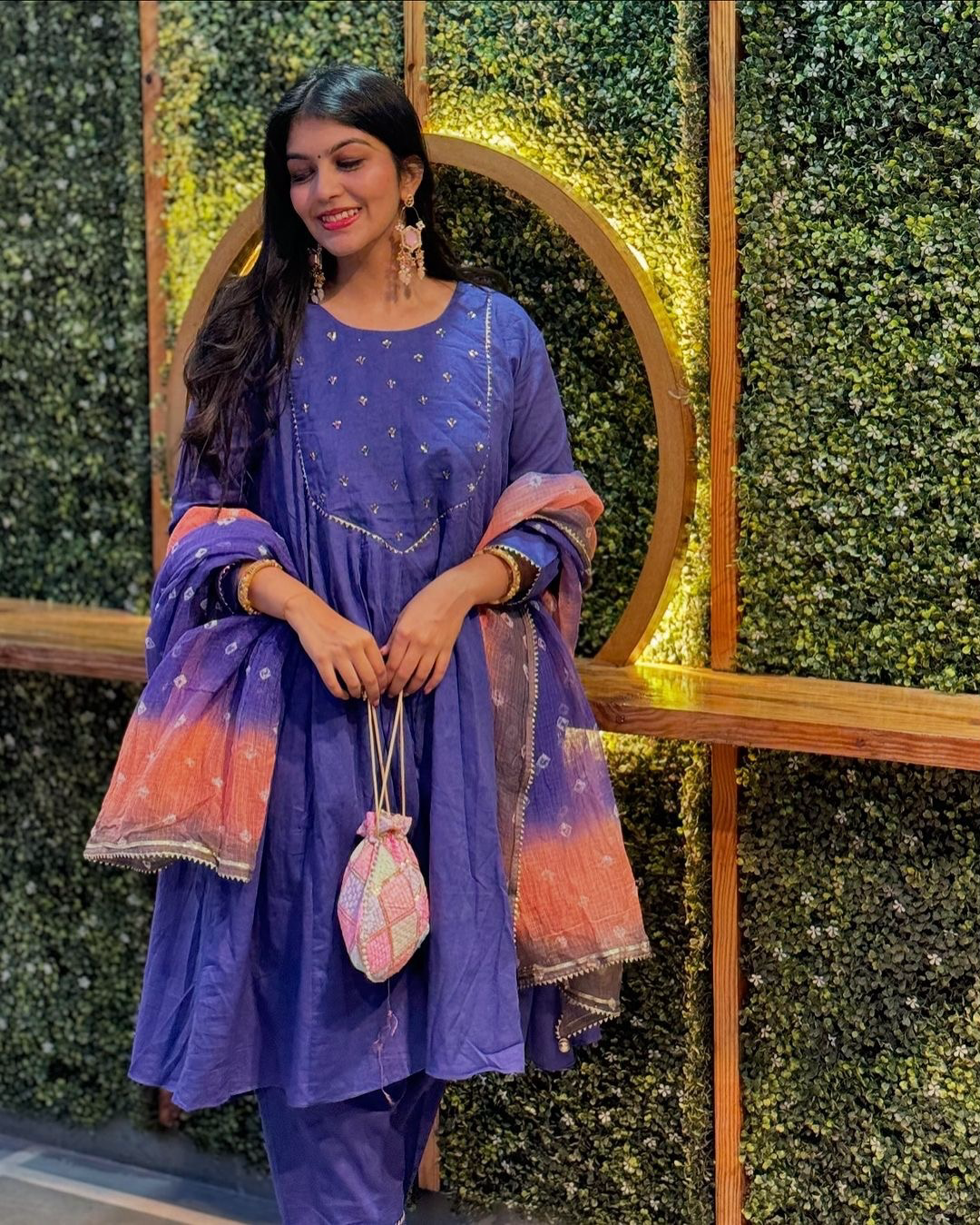 Purple Bandhej Cotton Suit Set