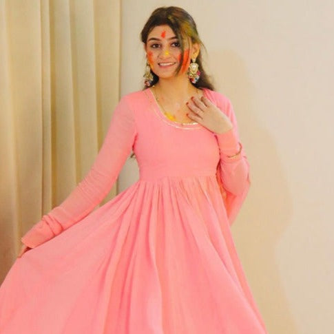 Bunaai Rosy Pink Georgette Suit Set