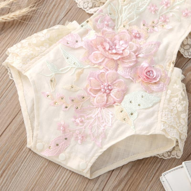 Enchanted Embroidered Lace Baby Girls Romper