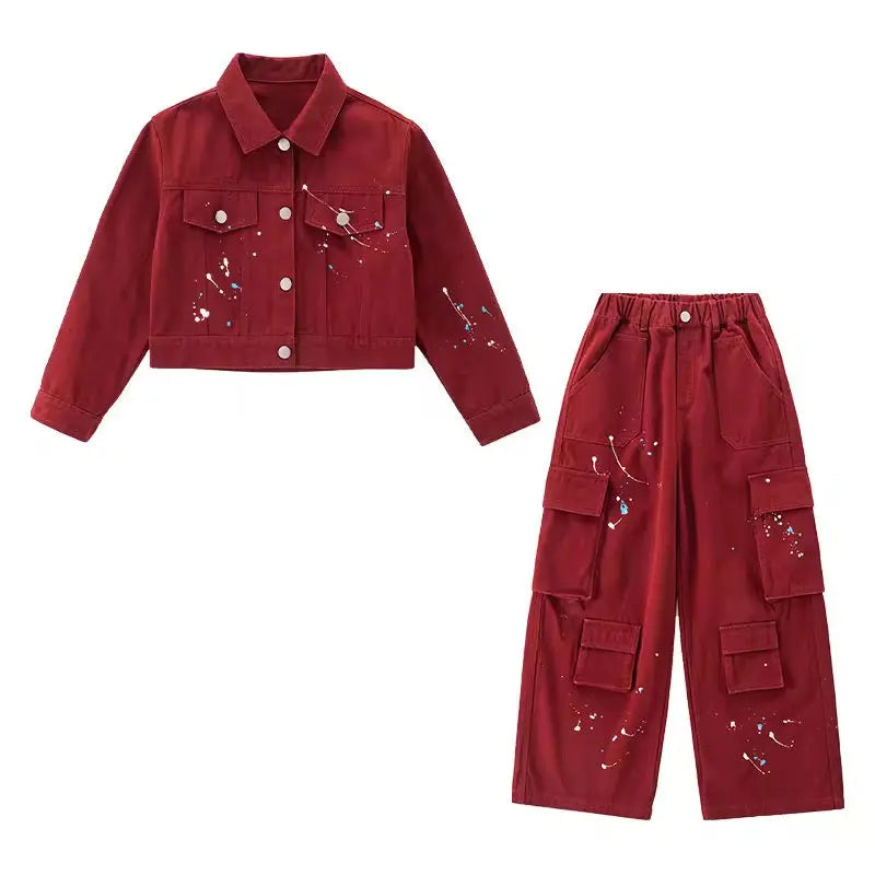 Girls Denim Maroon Co-ord Set