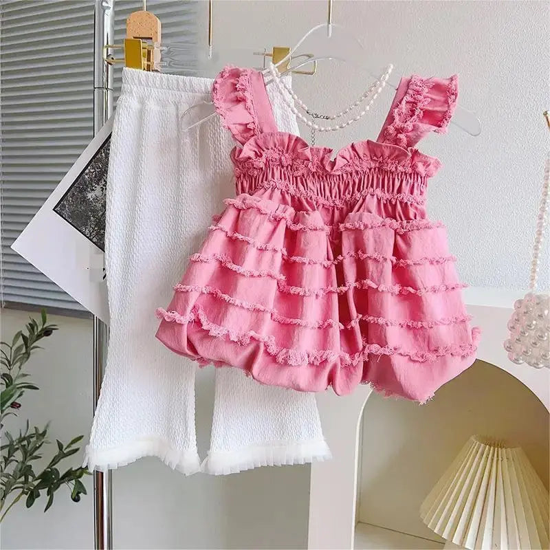 Girls Pink Top And Plazzo 2 Pcs Set