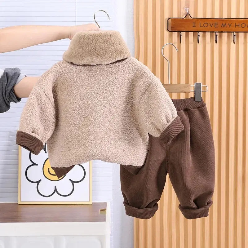 Boys Beige Winter Set With Muffler 3 Pcs Set