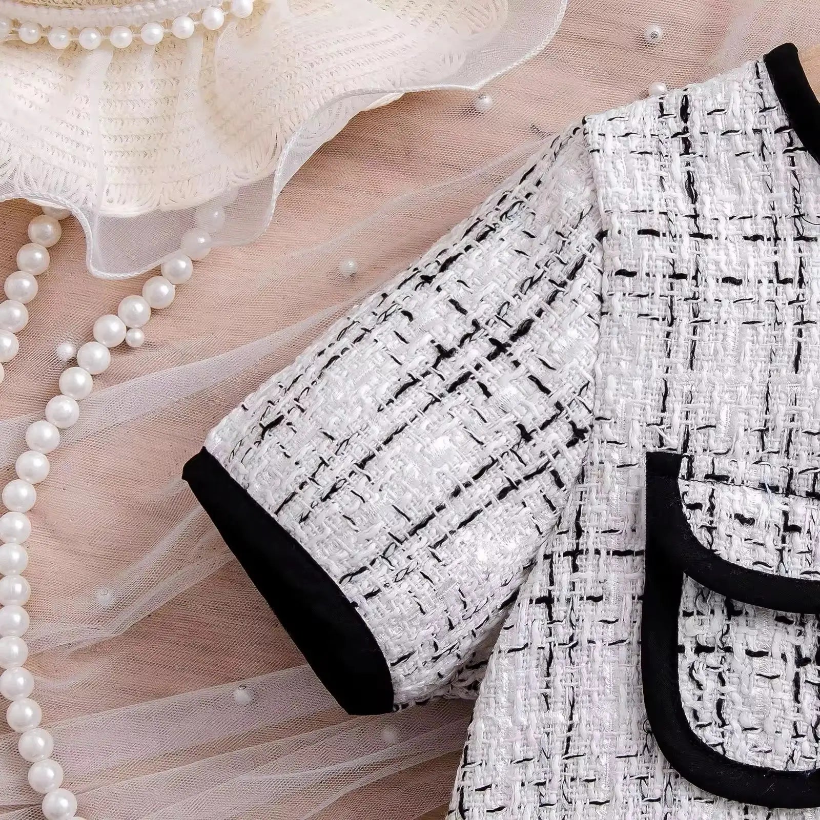 Girls White Tweed Plaid Co-ord Set