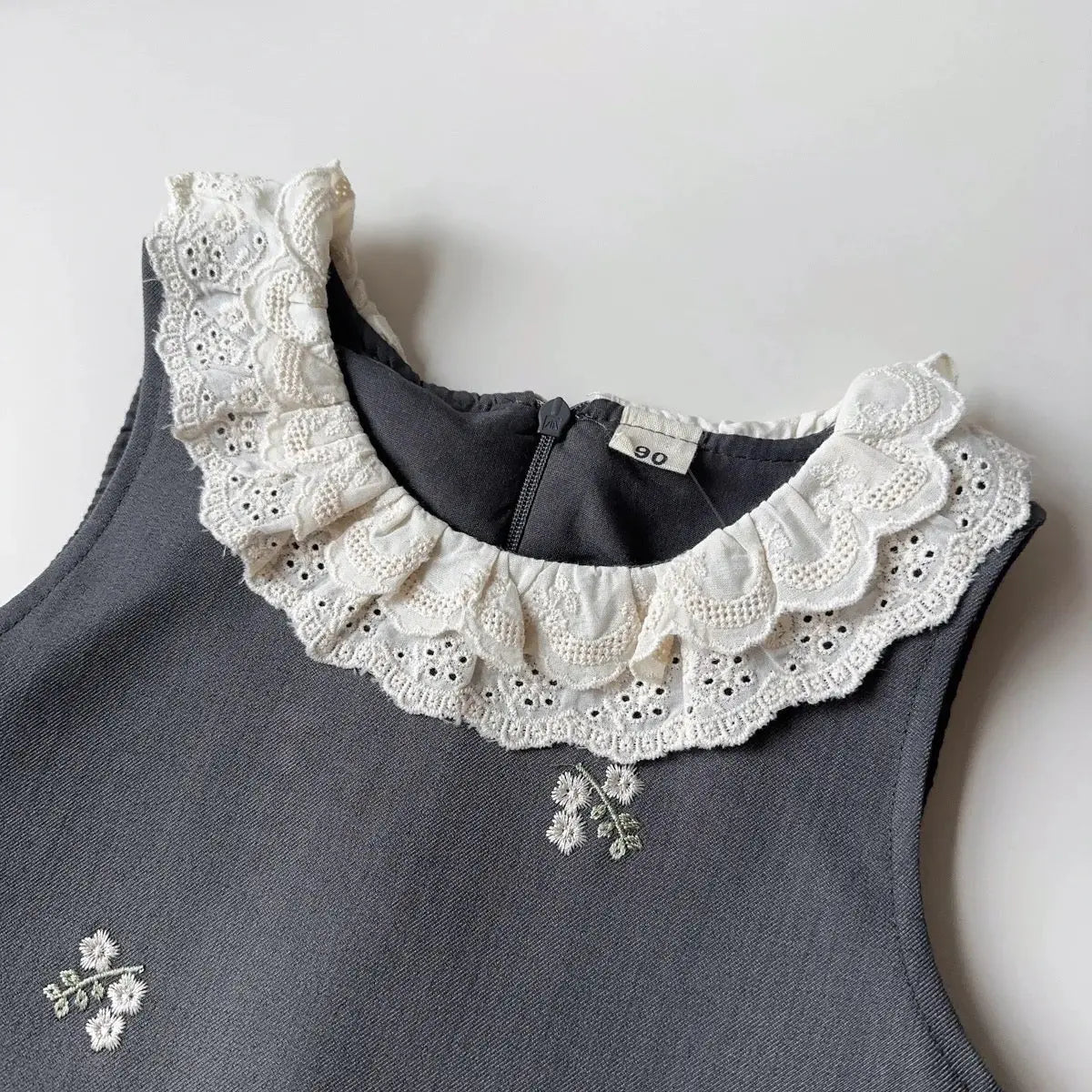 Girls Grey Crop Top And Pleated Skirt With Lace Detail