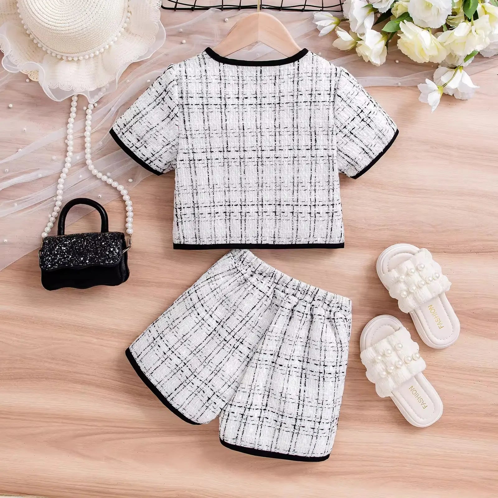 Girls White Tweed Plaid Co-ord Set