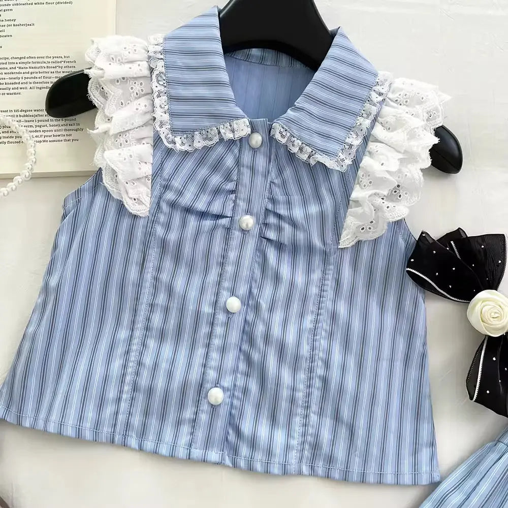 Girls Blue Belle Striped Skirt Set