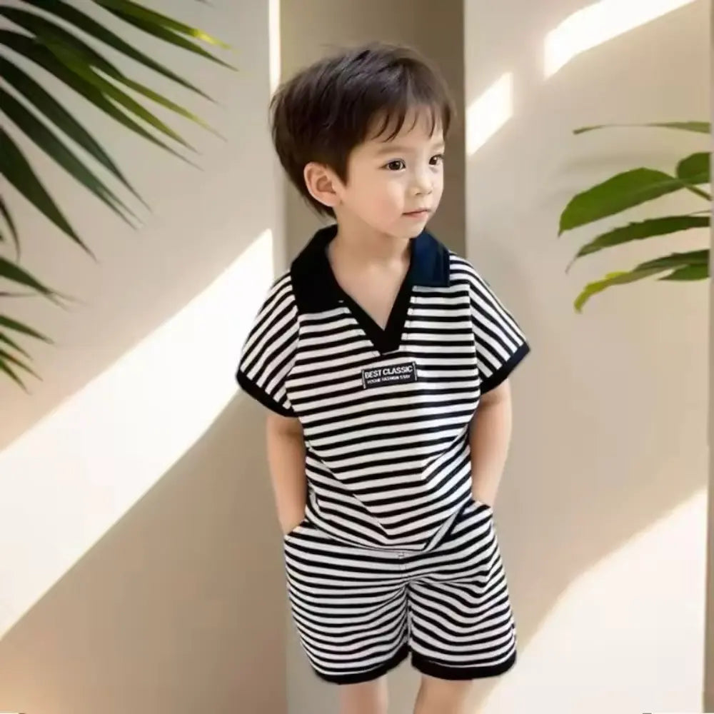 Boys Striped Tee & Shorts Set