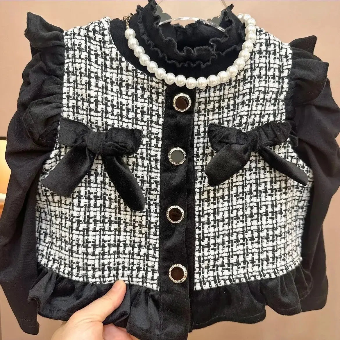 Girls Tweed-Bow Detail 3 Piece Set