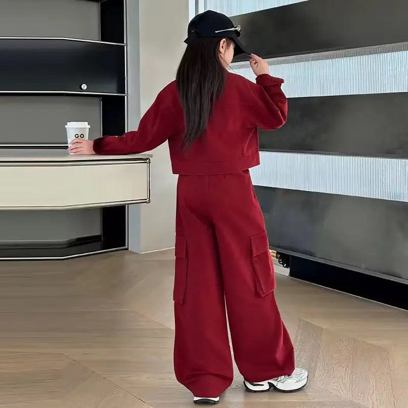 Girls Denim Maroon Co-ord Set