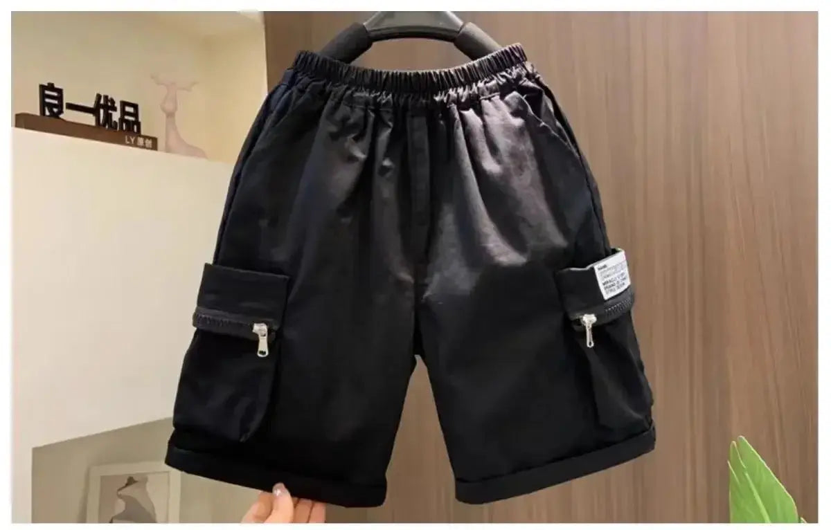 Boys Printed T-shirt And Black Shorts 2 Pcs Set