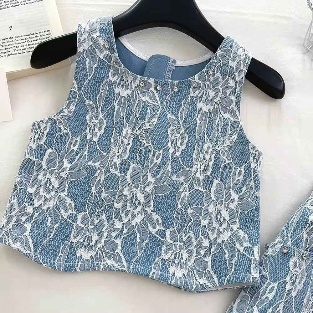 Girls Blue Lace Designer 2 Pcs Set