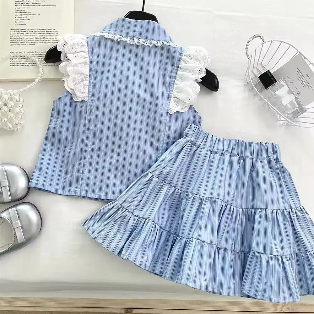 Girls Blue Belle Striped Skirt Set