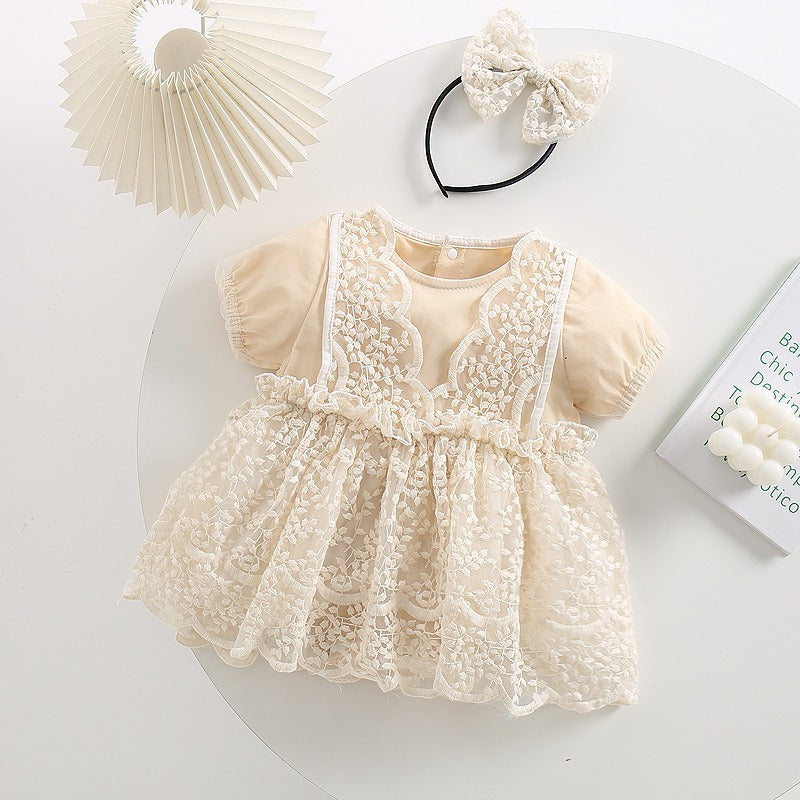 Amber Lace Baby Girls Romper Dress with Hairband
