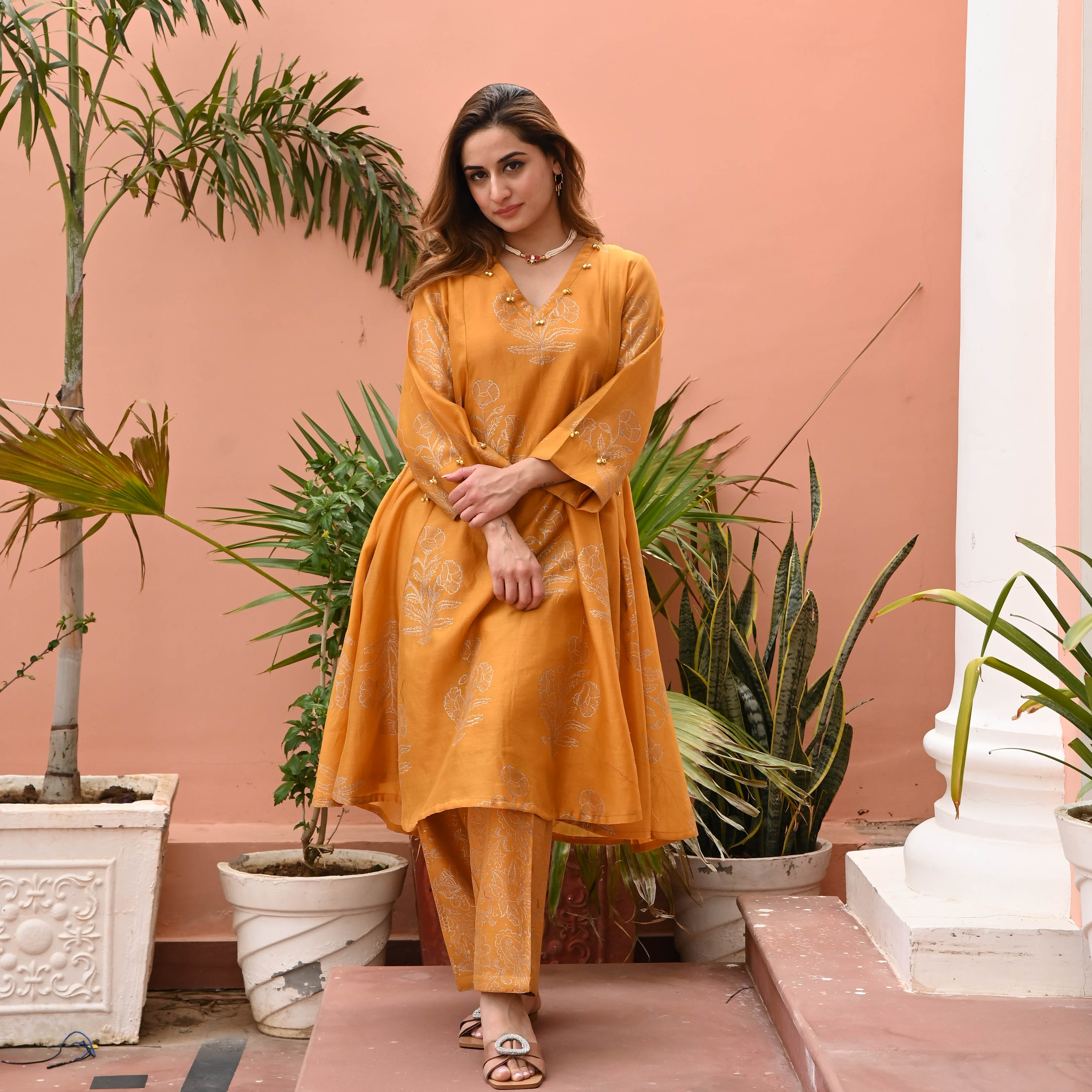 Mustard Chanderi Kurta Set