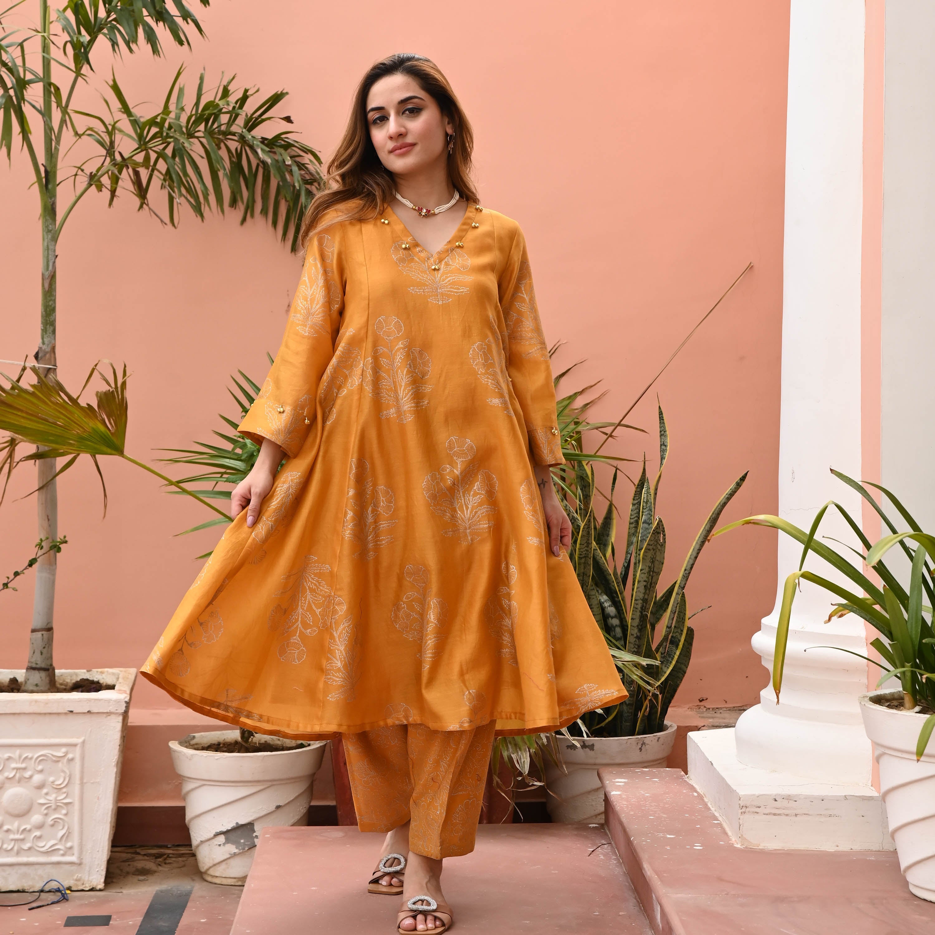 Mustard Chanderi Kurta Set