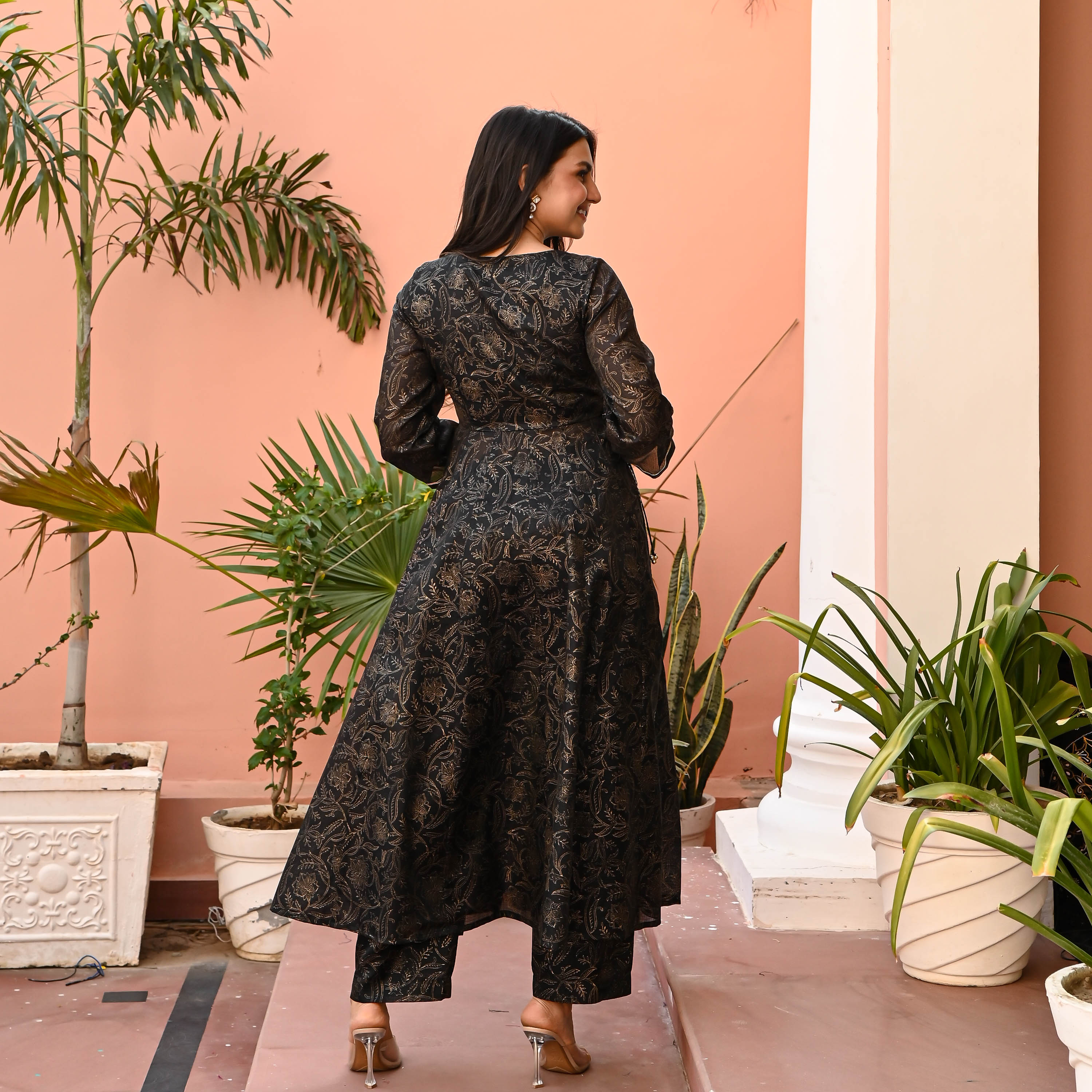 Black Handblock Printed Kurta Set