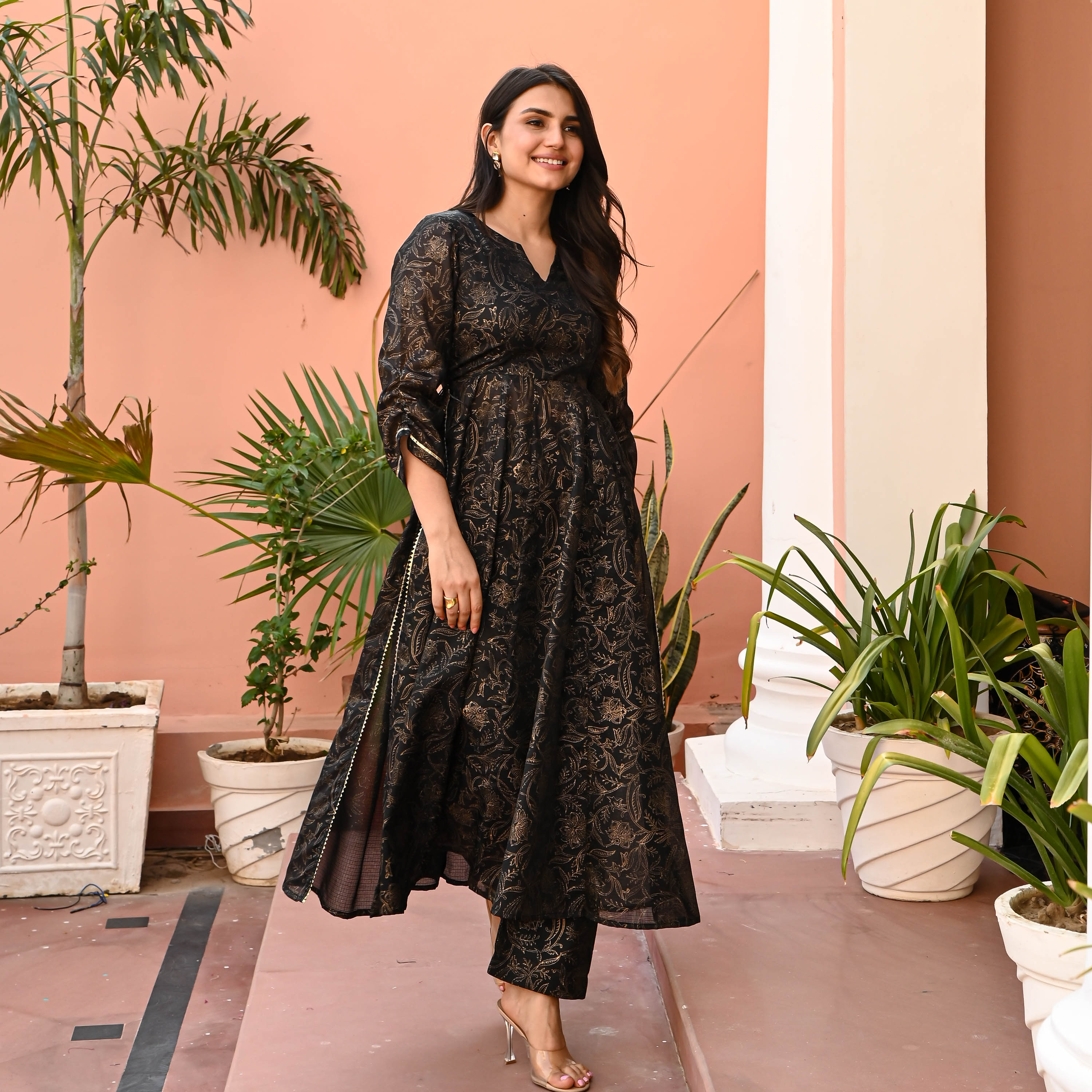 Black Handblock Printed Kurta Set