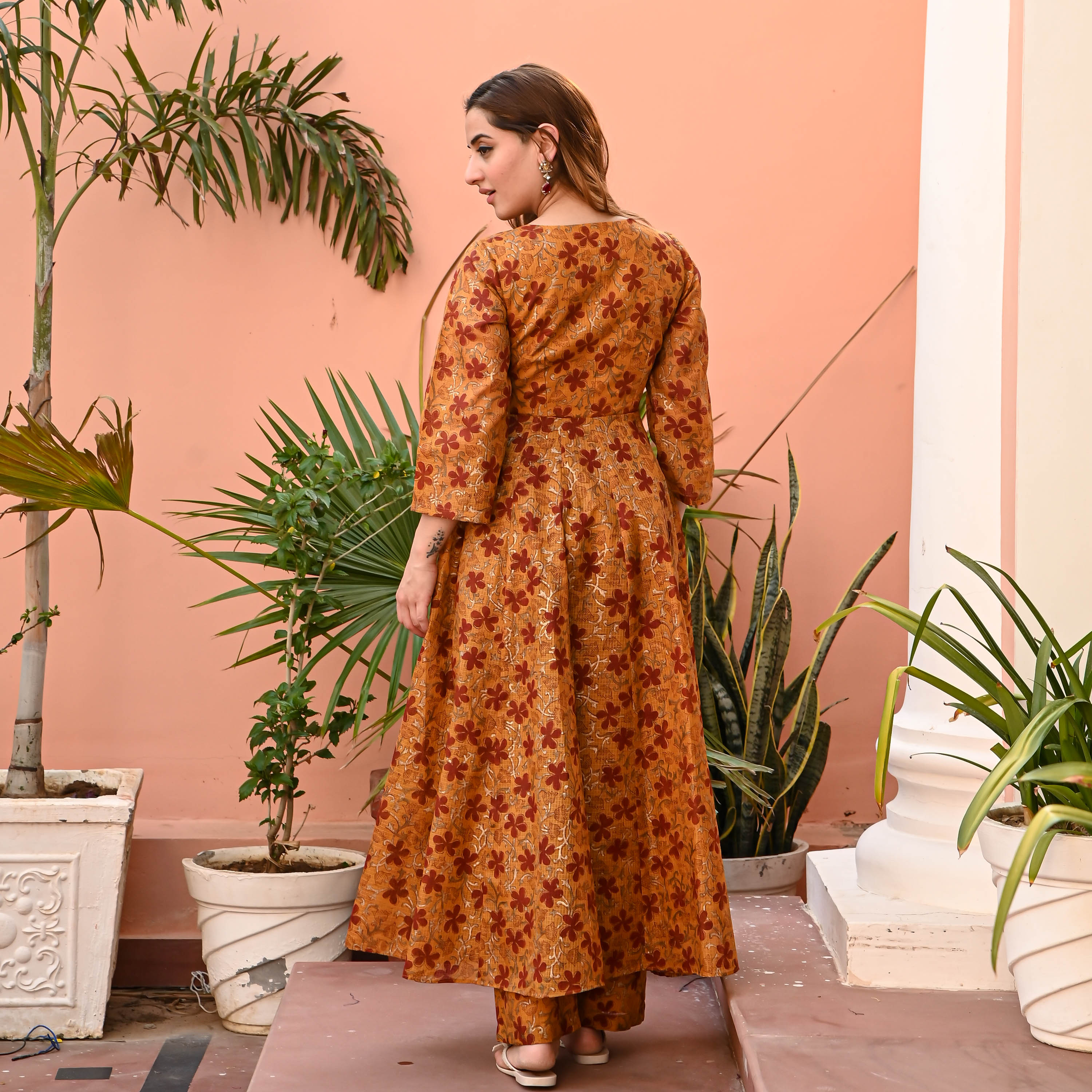 Mustard Maroon Kurta Set