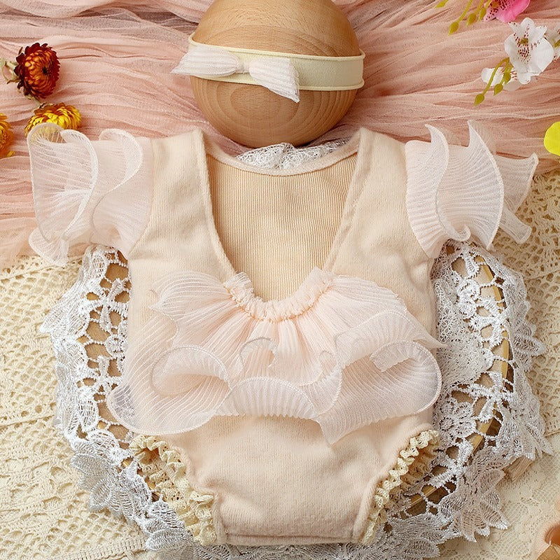 Aria Lace Photoshoot Baby Romper Set with Headband