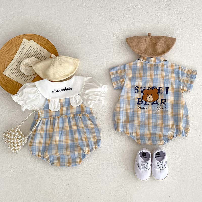 Bear Plaid Baby Rompers - Girls and Boys