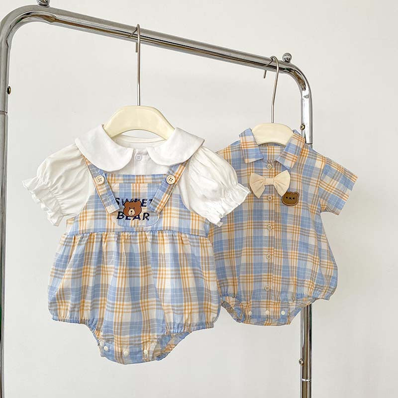 Bear Plaid Baby Rompers - Girls and Boys