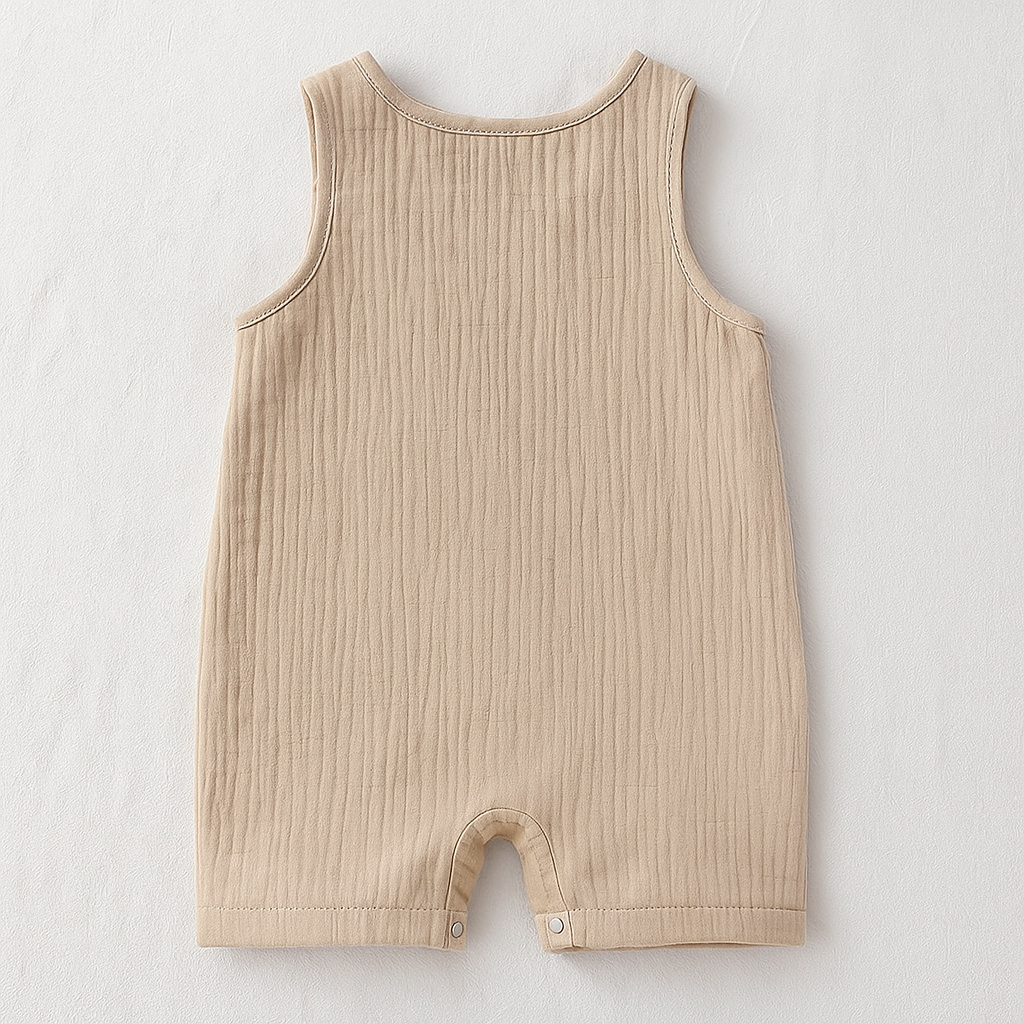 Beige Sleeveless Girls Romper with Hat