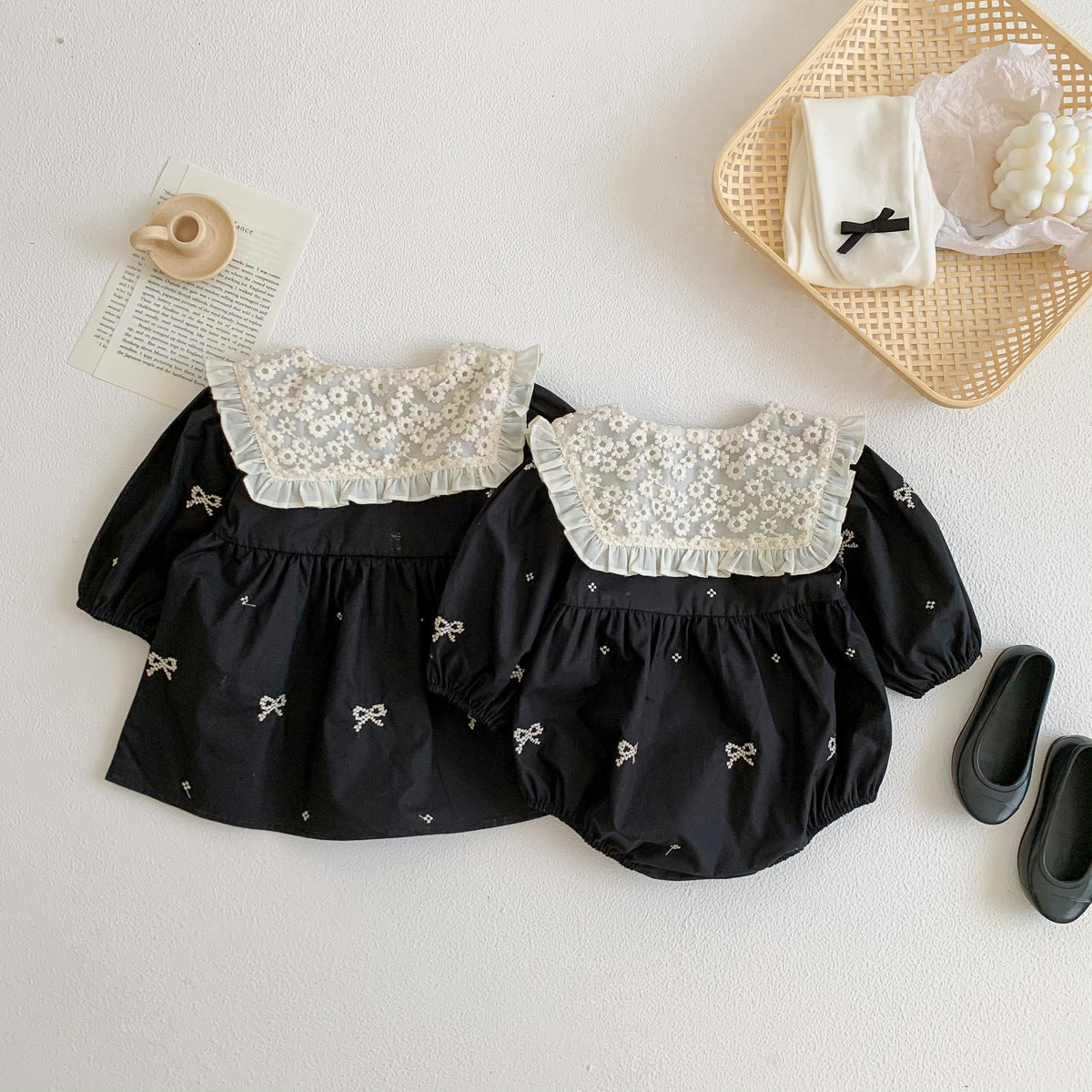 Black Matching Baby Girls Romper and Dress