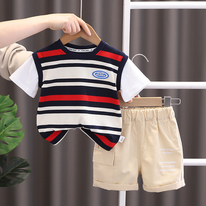 Black Red Striped T-shirt and Shorts Boys Set