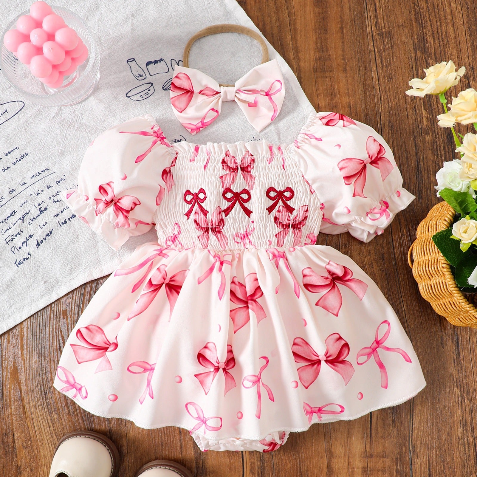 Siena Belle Baby Girls Romper Dress with Bow