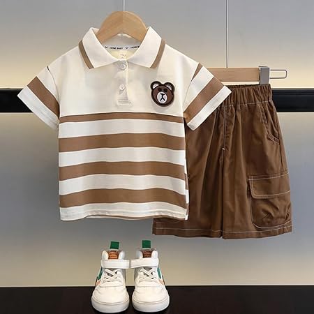 Brown Collared Striped Boys Set
