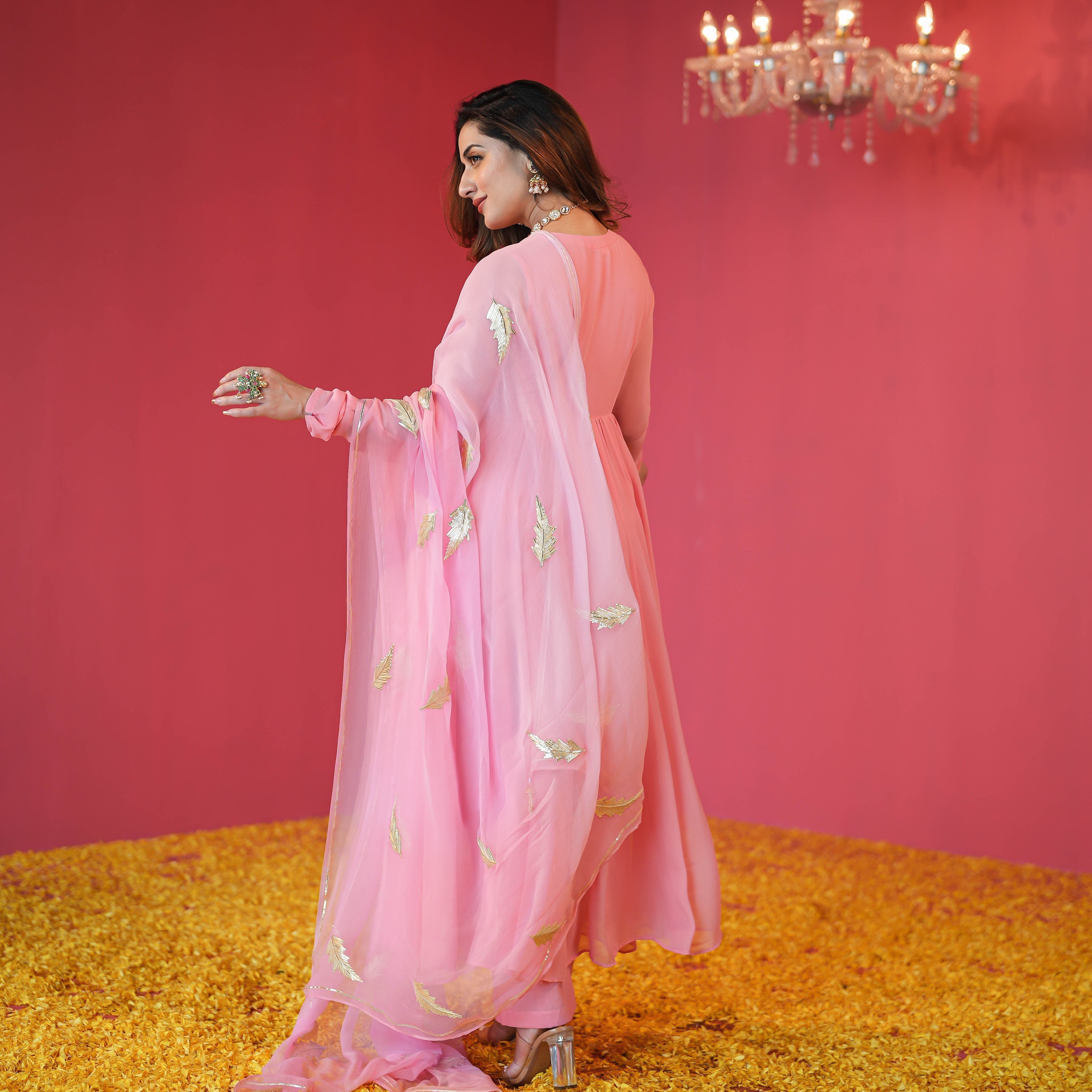 Bunaai Rosy Pink Georgette Suit Set
