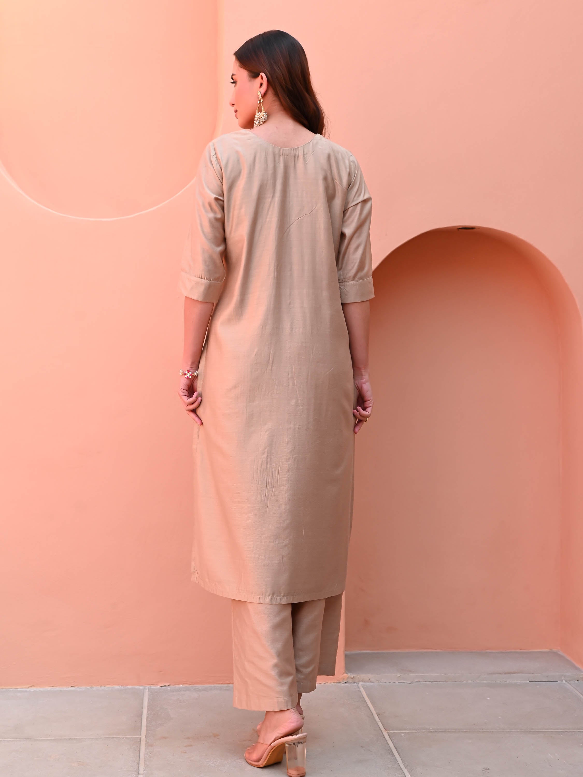 Beige Silk Kurta Set