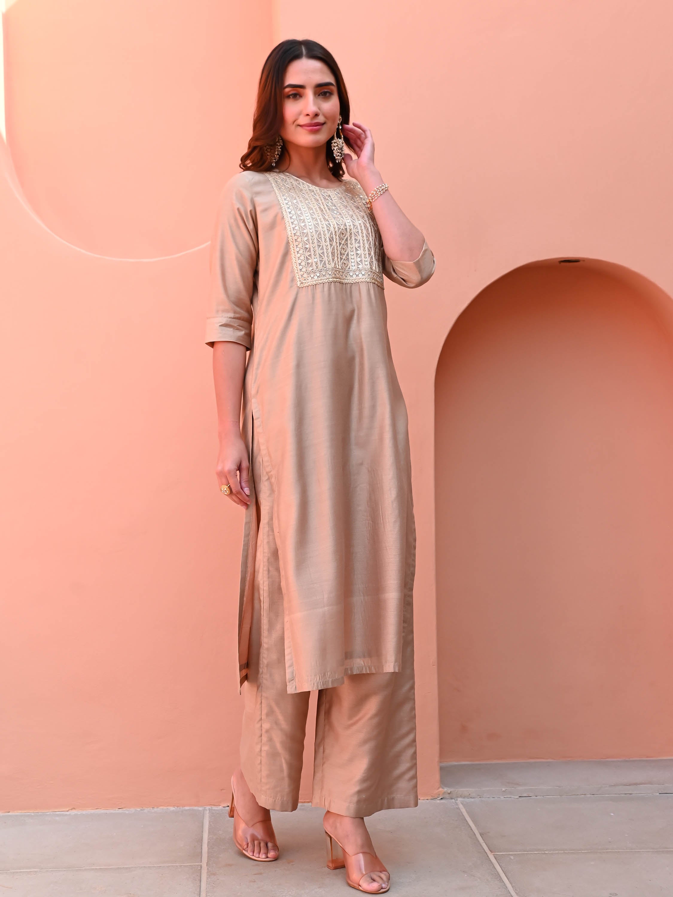 Beige Silk Kurta Set