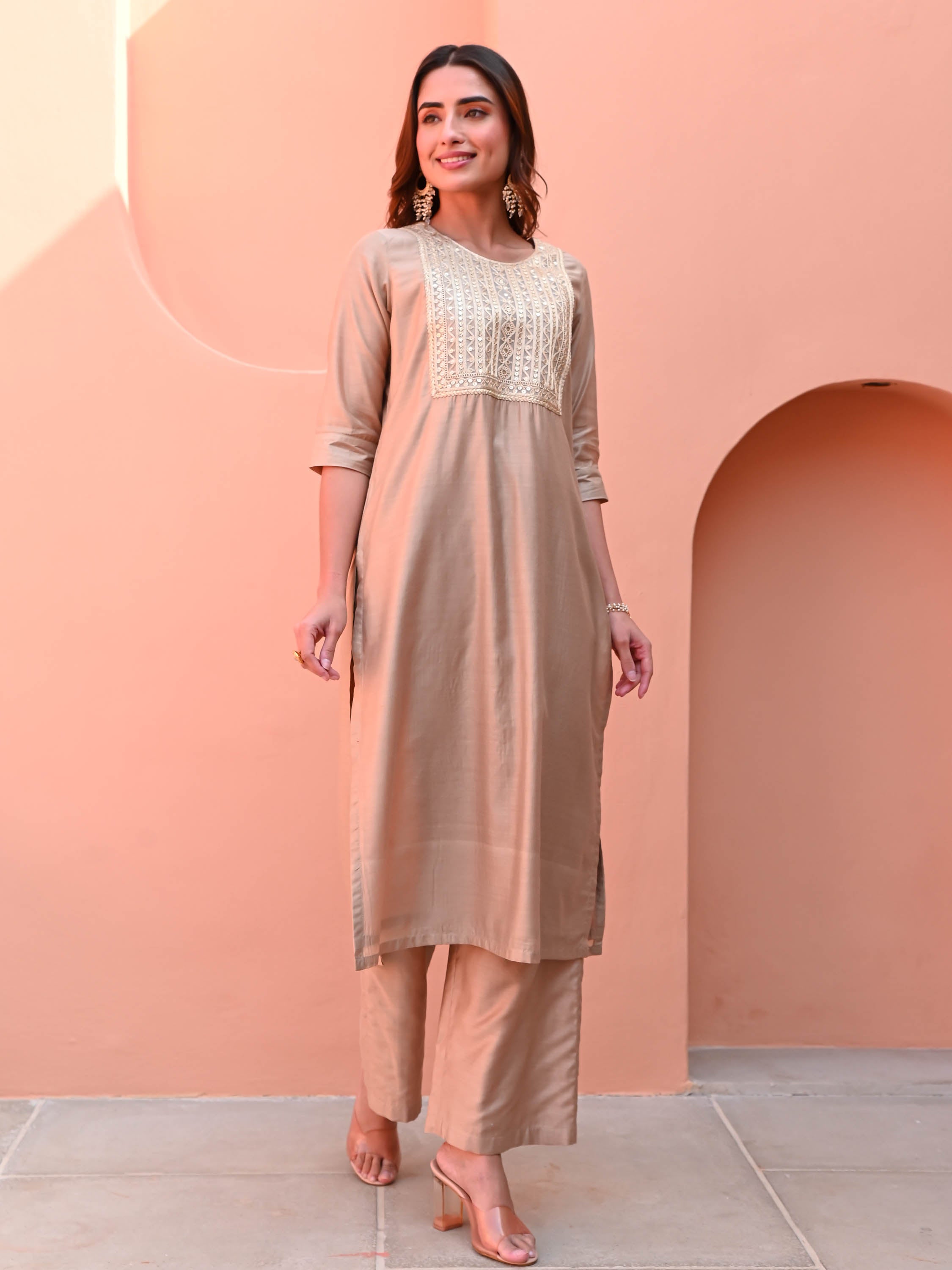 Beige Silk Kurta Set