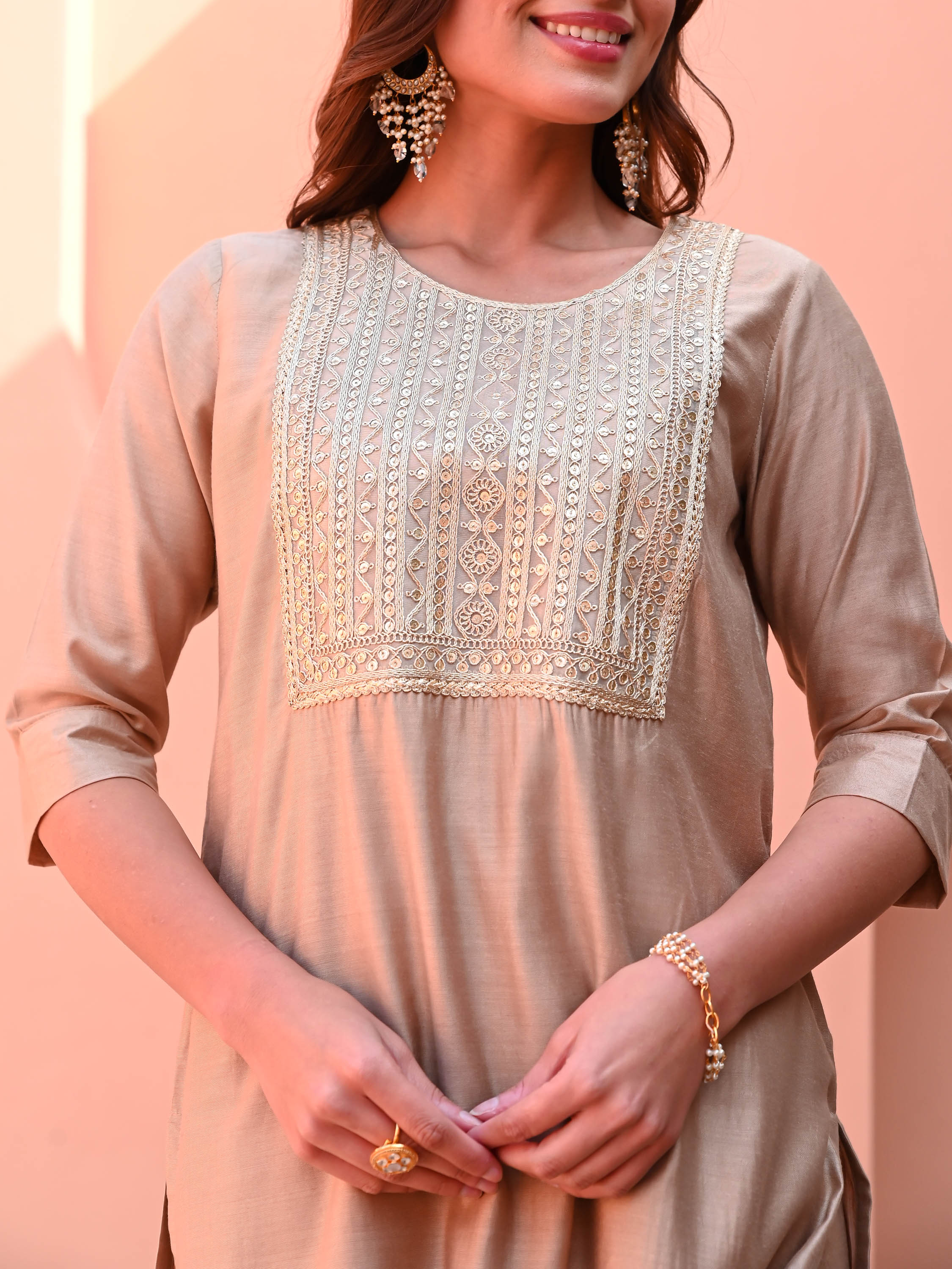 Beige Silk Kurta Set