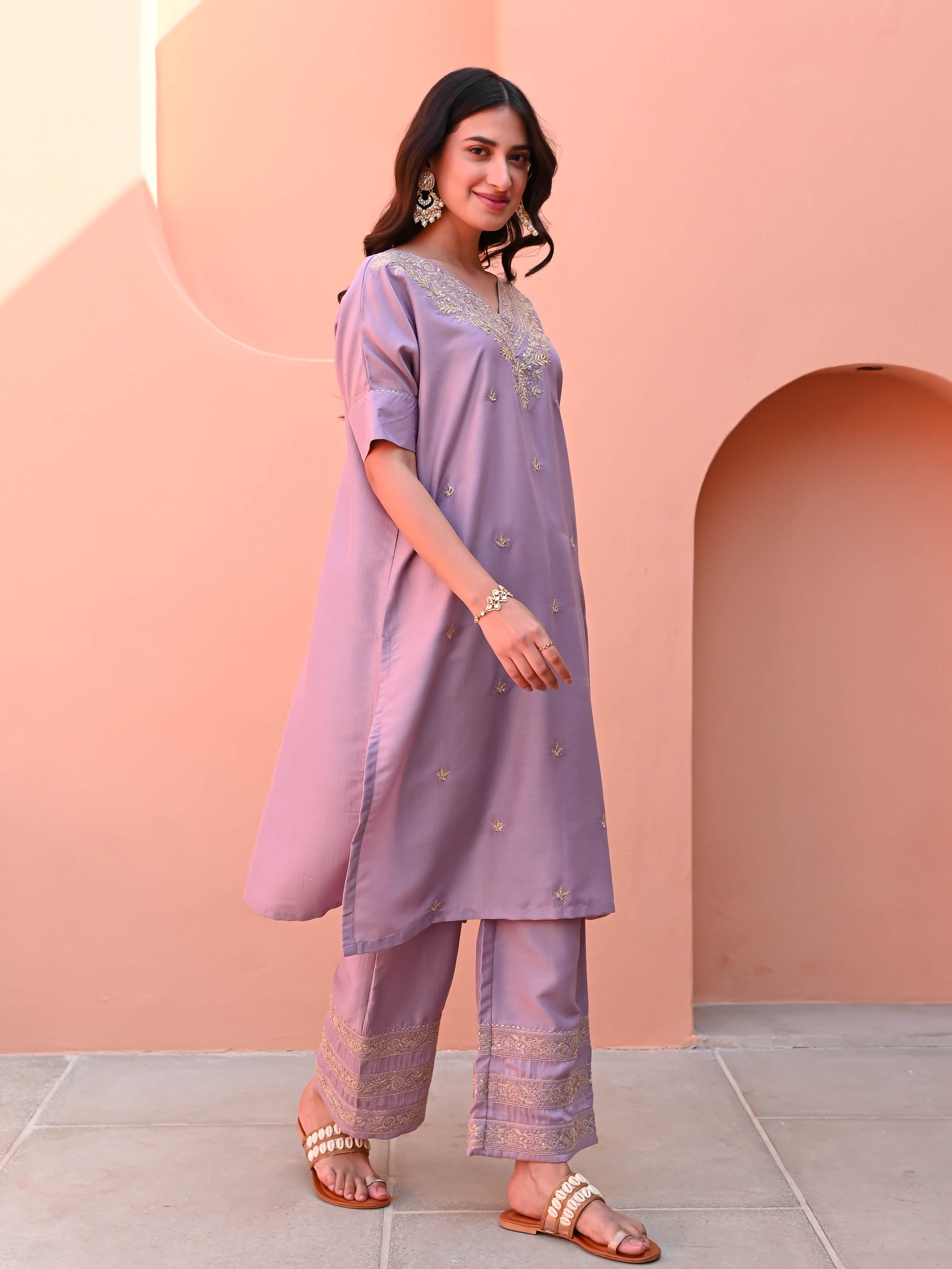 Purple Rose Silk Kurta Set