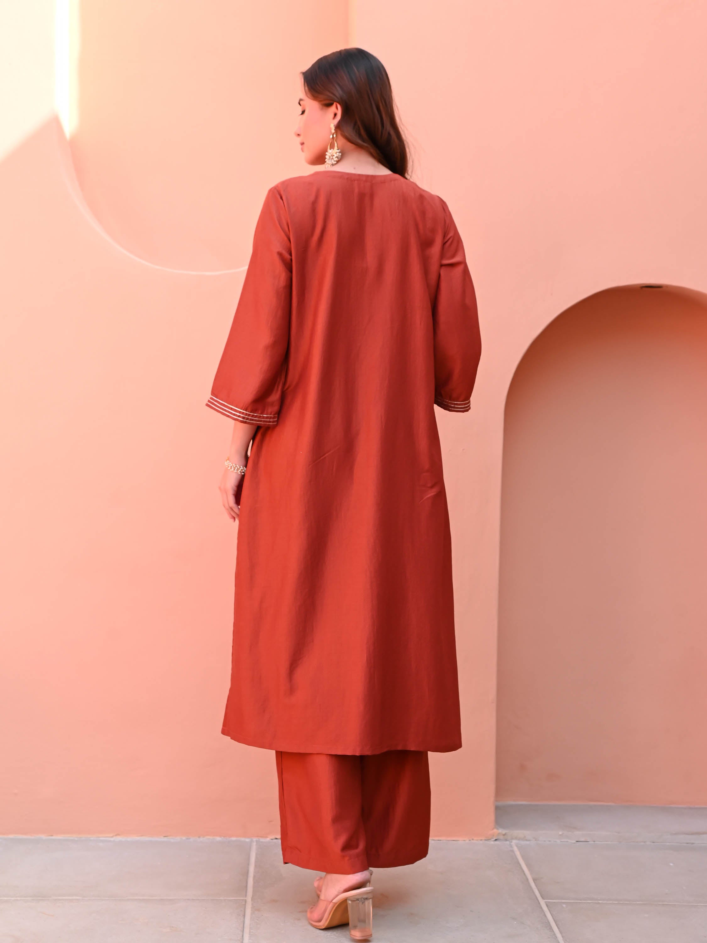 Burnt Orange Silk Kurta Set