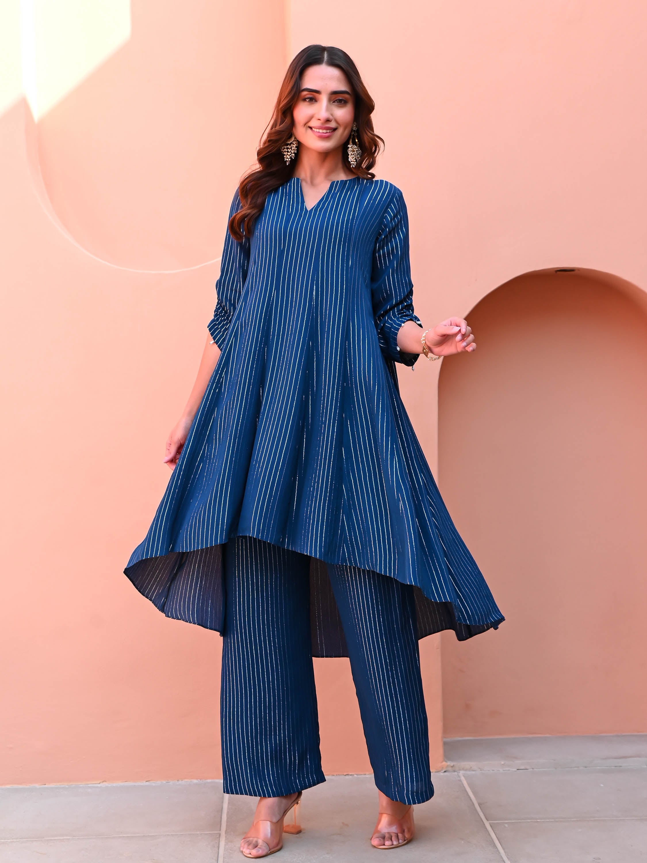 Blue Georgette Lurex Kurta Set