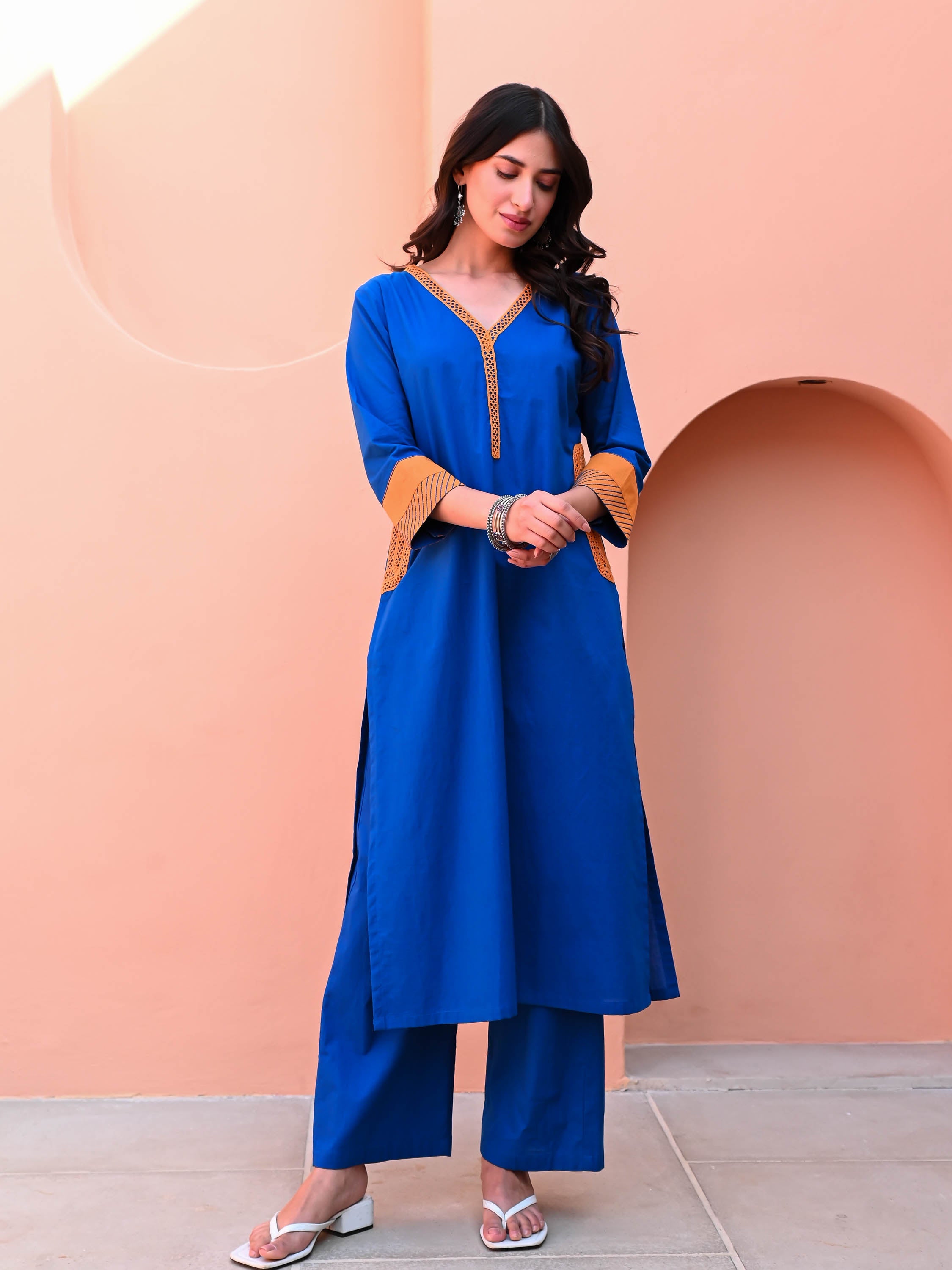 Victoria Blue Cotton Kurta Set