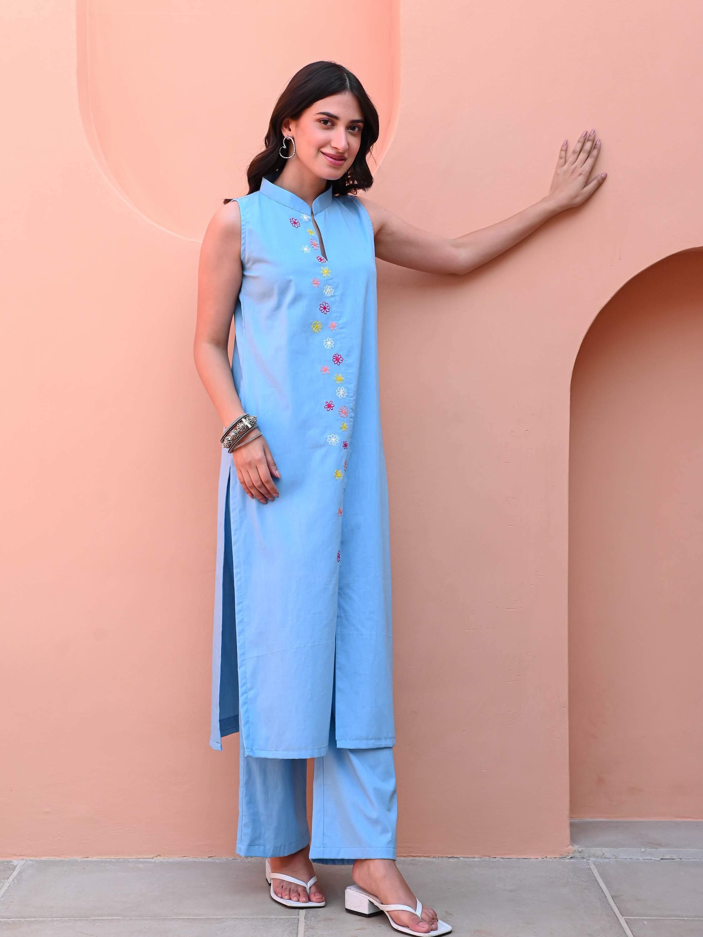 Powder Blue Embroidered Kurta Set