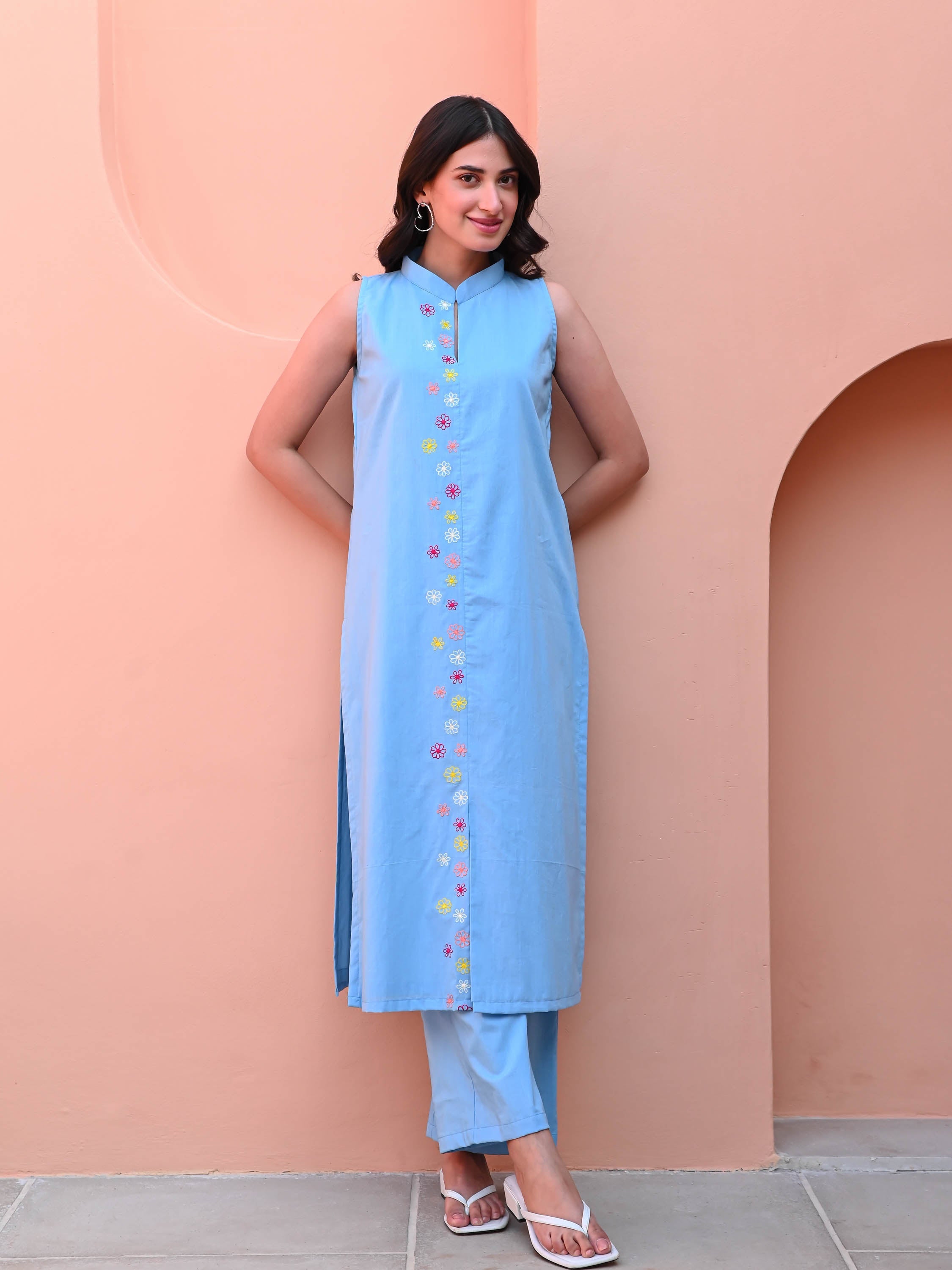 Powder Blue Embroidered Kurta Set