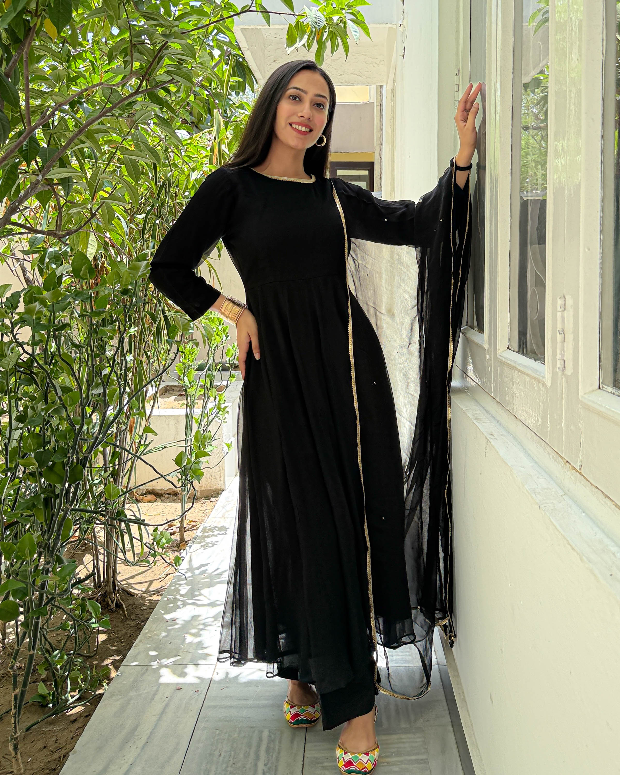 Black Chiffon Sequin Suit Set