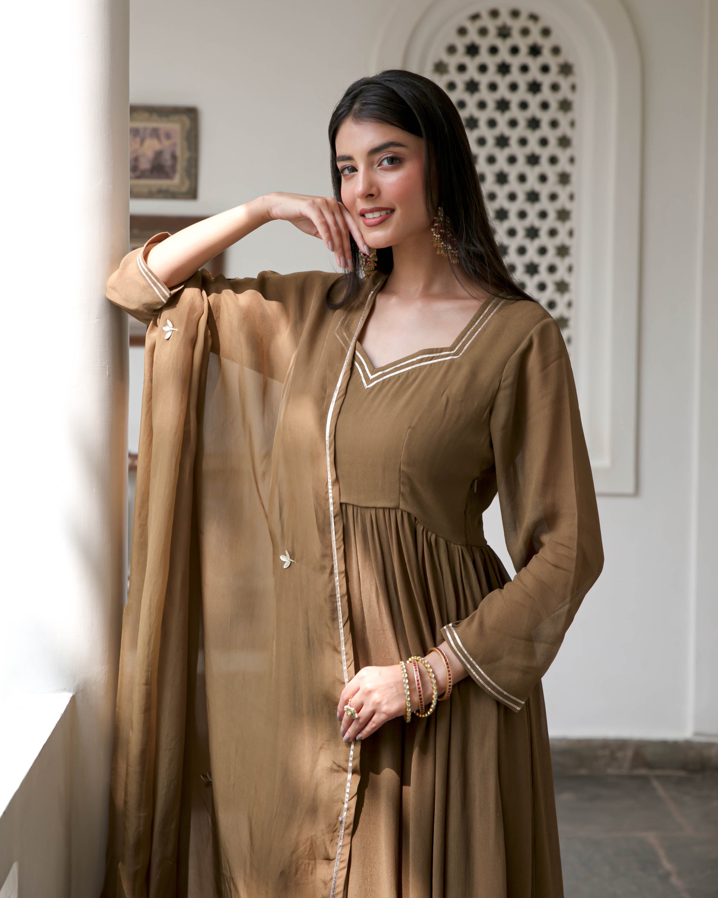 Brown Georgette Suit Set
