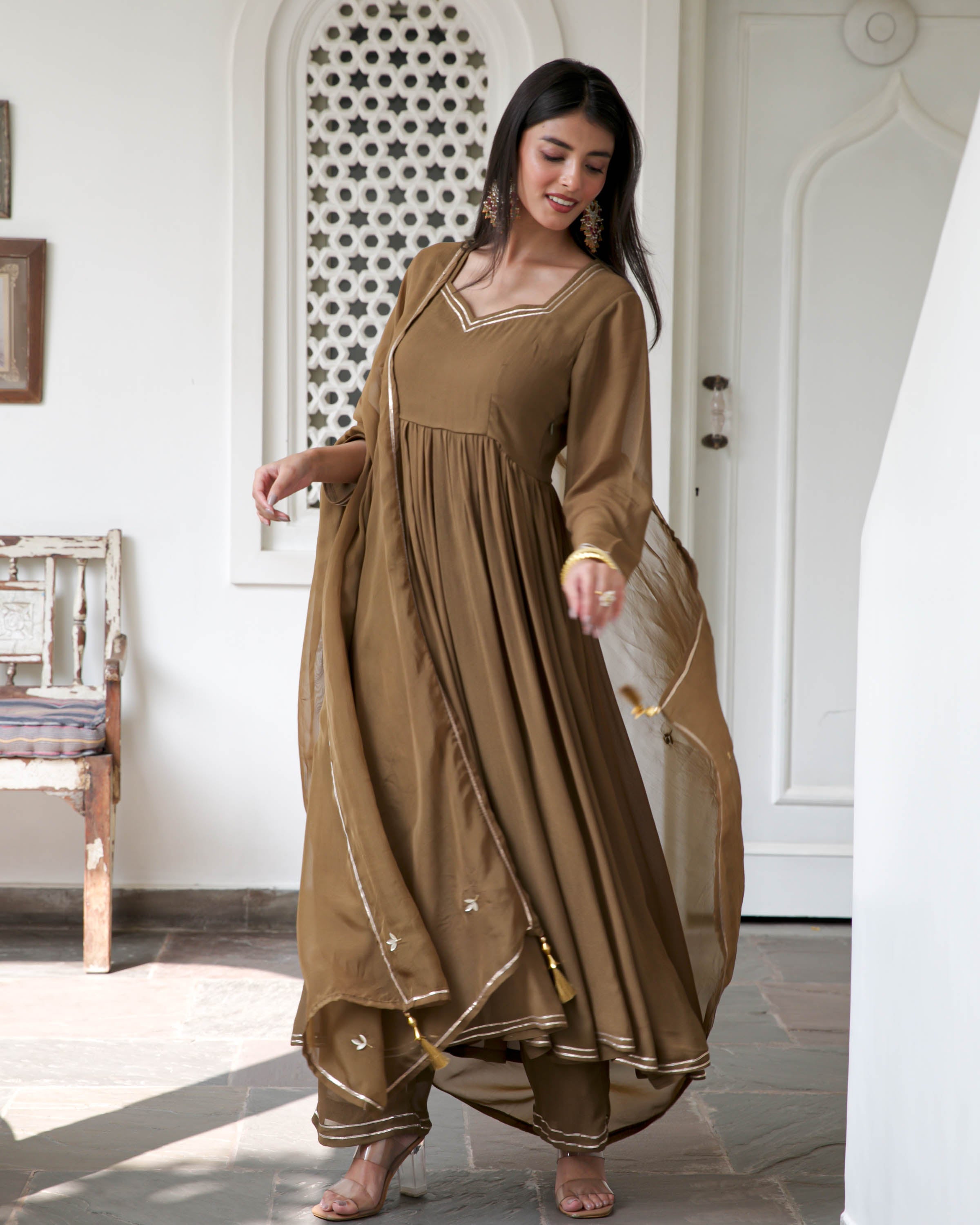 Brown Georgette Suit Set