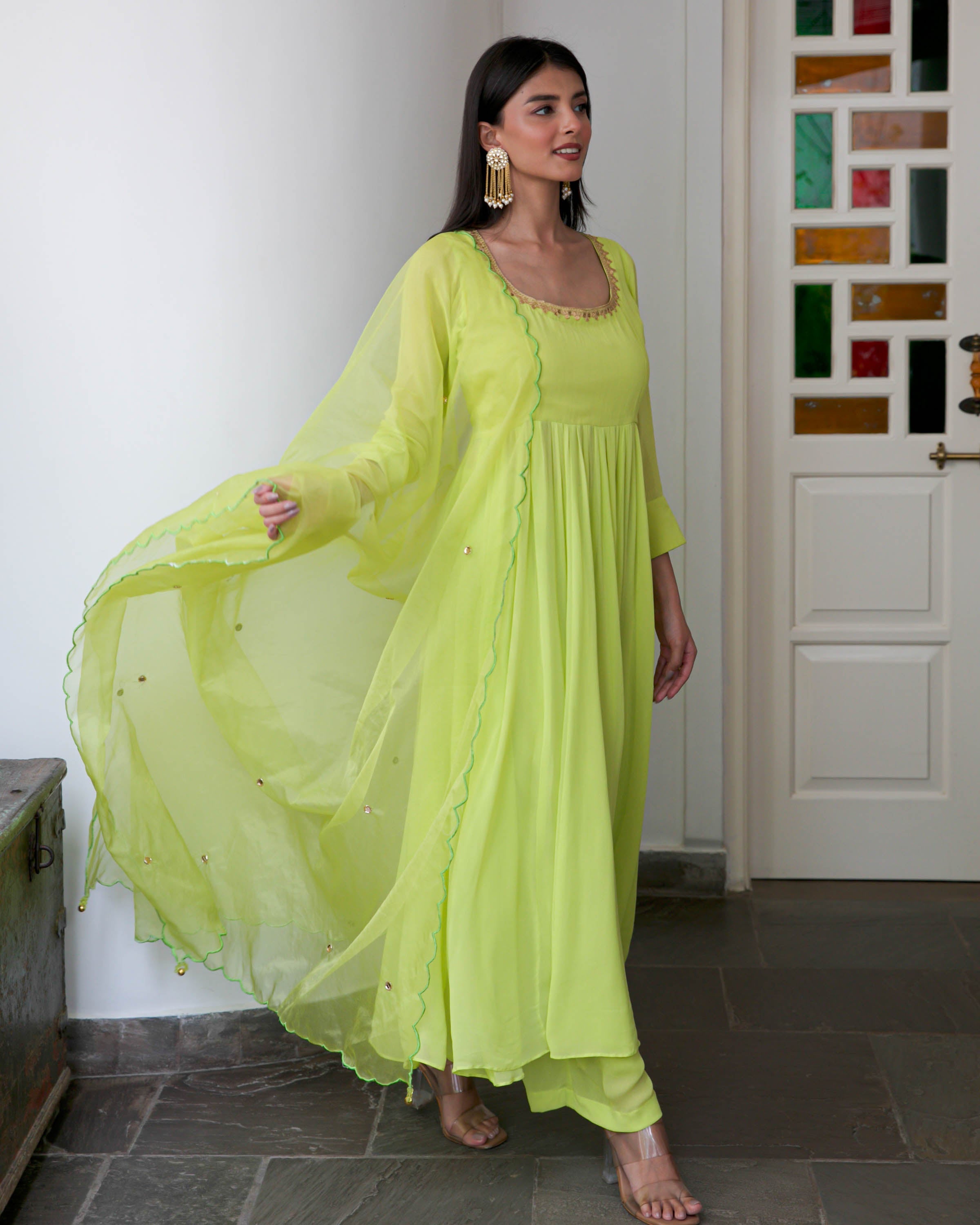 Lime Green Georgette Suit Set