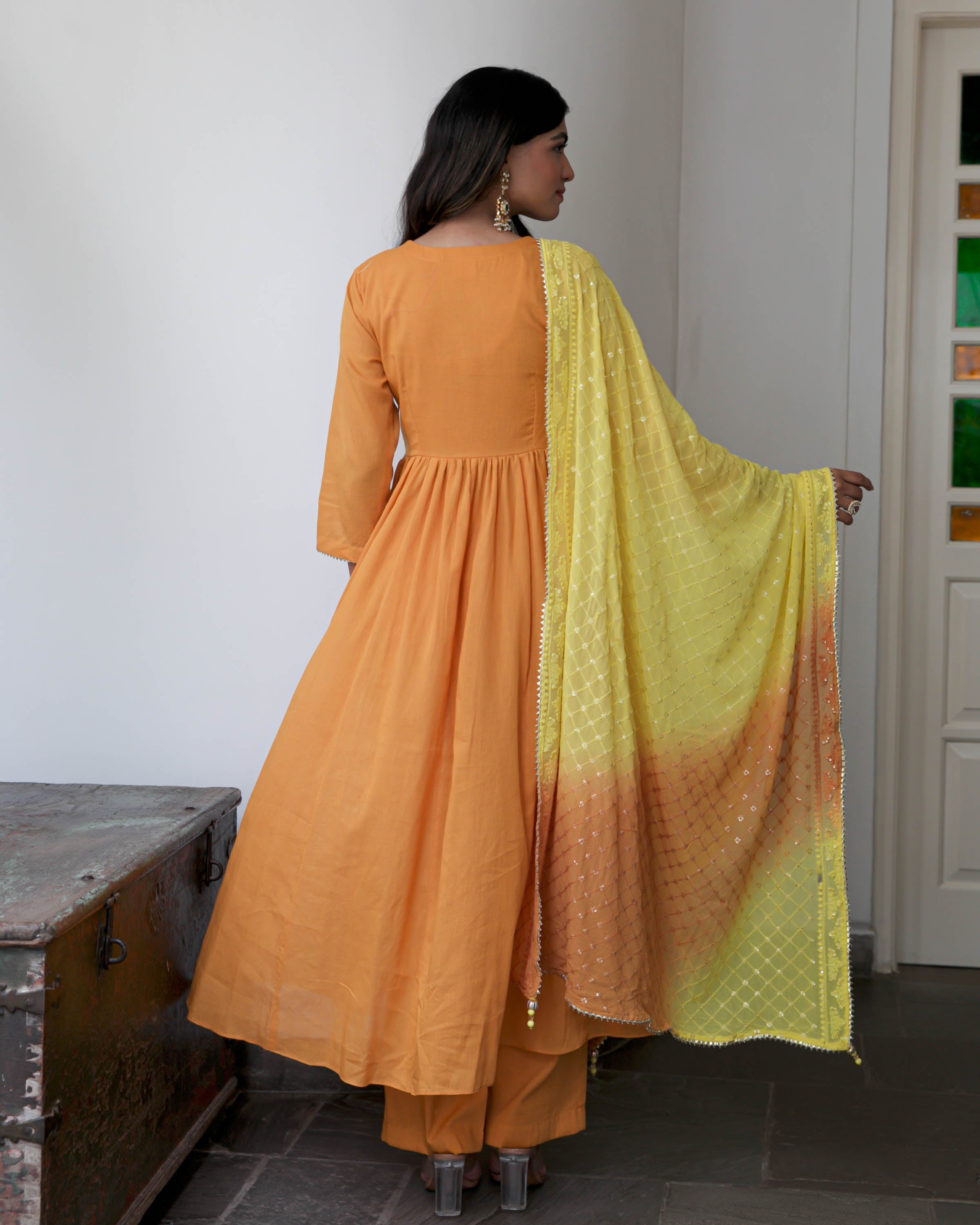 Yellow Rust Cotton Suit Set