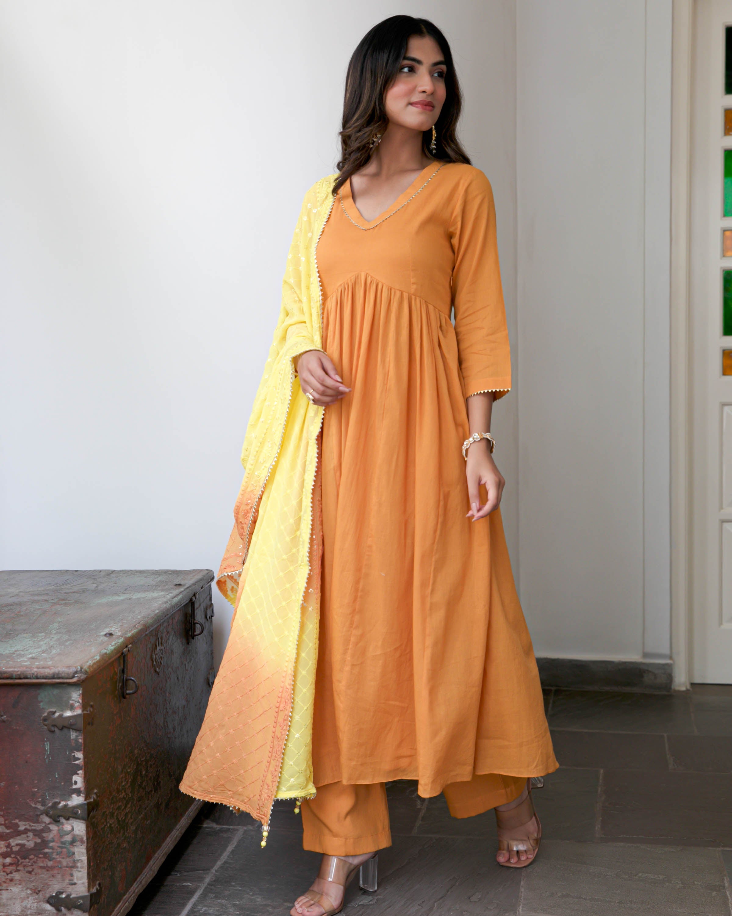 Yellow Rust Cotton Suit Set